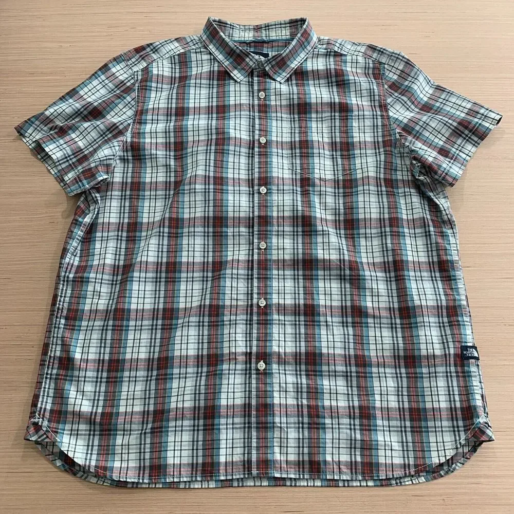 The North Face Hammets Button‎ Up Shirt Mens XXL Plaid Gray Blue Red